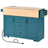 K&K 55.7'' Large Kitchen Island with 2 Drop Leaf,, Rolling Kitchen Cart on 5 Wheels with Power N707P186617E