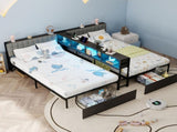 Upholstered Twin Bed Frame for 2 Kids with Storage Bookcase Divider,Charging Station ,Drawers and T6689P602011
