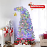 6 FT Bent Top Pre-lit Christmas Tree with Golden Star, Hinged Artificial Xmas Tree with 300 Lights, 66090696