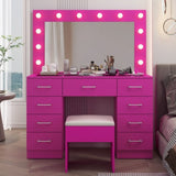 Vanity Desk Set with Large Lighted Mirror and Powre Outlet, Glass Top Makeup with 9 Drawers, 36751052