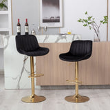 Chrome Footrest and Base Swivel Height Adjustable Mechanical Lifting Velvet Golden Leg Simple Bar W124956165