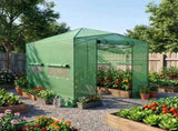 8*12ft Plastic Sprayed Iron Pipe PE Mesh Foldable Greenhouse Shed Green 81805436