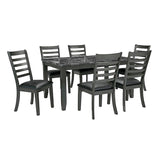 Simple Classic Dark Gray 7pc Set Faux Marble Top Table 6xSide Chairs Leatherette Seats B2741P348915