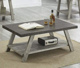 ZUN Athens Contemporary Two-Tone Wood Shelf Coffee Table in Weathered Walnut and Gray T2574P164645