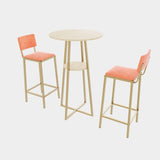 Bar table and chairs three piece set, gold frame, sponge made seat cushions and backrests, bar table W3064P245388