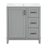 30-inch bathroom vanity with ceramic sink, rubberwood frame, MDF panels, one door with double N729P290689E