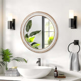 31.5 inches Round Wall Mirror for Bathroom Vanity, Wooden Farmhouse Circle Mirrors for Bedroom, W2295P339144