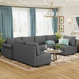 Large 7-Seat U-Shaped Modular with Deep Cushions, Modular Sectional, Convertible U Shaped B2716P355797