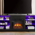 ZUN TV Stand Electric Fireplace Glass Shelves, 3D Fireplace TV Stand with LED Lights Wood with USB W1758P210371