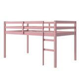 Solid Wooden, Rubber Wooden Twin Loft Bed with Ladder, Bed Platform of Strengthened Slats, Pink W504P190960