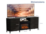 Black Embossed Fireplace TV Stand with 18 Inch Insert & 6 Fabric Drawers, RGB Lights, Industrial 47106133