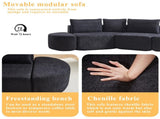 106.3-inch V-shaped modular sofa set in chenille fabric, featuring three throw pillows and two W3505P383964