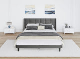 Queen Size Upholstered Platform Bed Frame with Modern Button Tufted Linen Fabric Headboard, No Box W311P195302