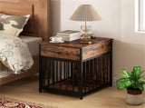 BlackBrown 2-in-1 Dog Crate End Table with Charging Station, Chew-Resistant Metal Tube Pet 66632252
