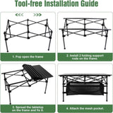 Folding Camp Table with Large Storage and Carrying Bags, for Indoor, Outdoor, Picnic, Party, 37"x 34227674