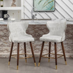 ZUN Nevis Mid-century Modern Faux Leather Tufted Nailhead Trim Counter Stool Set of 2, Off-White T2574P165099