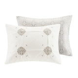 6 Piece Embroidered Cotton Reversible Comforter Set Ivory Full/Queen B035128872