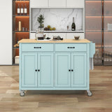 Kitchen Island Cart with 4 Door Cabinet and Two Drawers and 2 Locking Wheels - Solid Wood Top, WF286911AAN