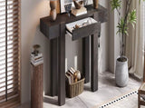 TREXM Rustic Minimalist Console Table with Hidden Drawer, Side Power Outlet,Wood Entryway Table for N715P361518P