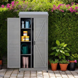 Outdoor Wooden Storage Shed with Metal Top Tall Vertical Tool Cabinet for Backyard Garden Patio Lawn W2640P262538