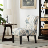 Capa Print Fabric Armless Contemporary Accent Chair, Blue Leaves T2574P164263