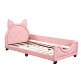 Twin Size Upholstered Daybed with Carton Ears Shaped Headboard, Pink 88689846