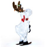 44" Animated Skiing Christmas Reindeer - 98 Cold White LEDs 12 Color String Lights, Red Scarf 51142454