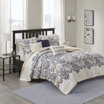 ZUN 6 Piece Reversible Quilt Set with Throw Pillows Navy/Tan Full/Queen B03597400