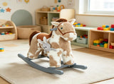 Brown Kids Rocking Horse Soft Plush Horse Rocker with Rabbit Toy, Realistic Neigh for Playroom & 24126253