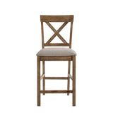 Contemporary Counter Height Chairs Set of 2 Upholstered Seat X-Back Classic Oak Finish Wooden Dining B2741P336519