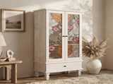 French Country Accent Cabinet with 2 Glass Doors and Drawers,Tall Storage Cabinet With ,Modern W2263P505436