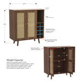 ZUN Bohemian Bar Cabinet, Natural Rattan Doors, Removable Wine Rack in Walnut B064P191193