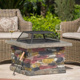 ZUN 28" Concrete Wood Burning Outdoor Fire Pit Table with Lid - Natural Gray 13447632