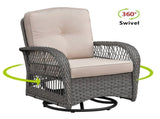 3 Pieces Conversation Set, Outdoor Wicker Rocker Swivel Patio Bistro Set, Rocking Chair with Glass W1889P494796