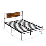 Queen Size metal bedframe,Headboard with wood panel decoration,black 67358352