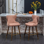 ZUN Nevis Mid-century Modern Faux Leather Tufted Nailhead Trim Counter Stool Set of 2, Pink T2574P165098