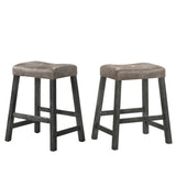 Rustic Backless Counter Stool Set of 2 25 Inch Wooden Farmhouse Barstool with Brown Leather Seat, W2537P298998