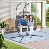 ZUN 2 Person Outdoor Rattan Hanging Chair Patio Wicker Egg Chair W87471510