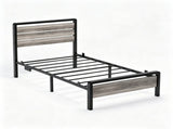 Twin Size Metal Wood Platform Bed Frame, 3-Spanel Wash Grey Wood Grain Headboard with LED Light & 55092829
