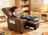Brown Kids Recliner Sofa with Retractable Footrest, Waterproof PU Leather Toddler Chair with Cup 40193620
