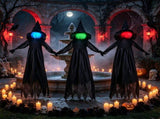 3 Pack Halloween Yard Stakes Set, Color Changing Lighted Heads with Timer, Black Robe 86989038