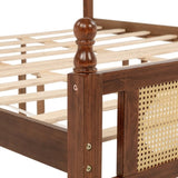 King Pine wooden Bed with Rattan Headboard and Footboard, with Central Enhanced Bed Platform,Walnut W504P269835