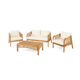 ZUN 4-Pieces Acacia Wood Patio Furniture, Outdoor Furniture with Coffee Table, Patio Conversation 72408.00LBGE