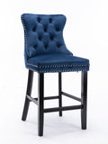 Contemporary Velvet Upholstered Barstools with Button Tufted Decoration and Wooden Legs, and Chrome W1143P177249