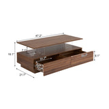 Modern Walnut Rectangular LED Lights Coffee Table with 2 drawers in 47.2" N735P250962D