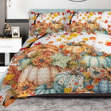 3PCS Colorful Oil Painting Pumpkin Pattern Quilt Set Queen Size for All Seasons Flower Fall Leaves 33445904