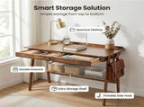 Solid Wood Writing Desk, Home Office Desk for Small Spaces, Mid Century Modern Desks with 2 Drawers 56061304