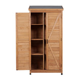 Outdoor Wooden Storage Shed with Metal Top Tall Vertical Tool Cabinet for Backyard Garden Patio Lawn W2640P291256