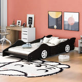 Twin Size Race Car-Shaped Platform Bed with Wheels,Black WF298789AAB