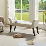 Armrest Button-Tufted Ottoman Bench, Upholstered Footrest Stool Rectangular Beige Velvet fabric W2082P176602